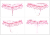 (情趣内衣)激情蕾丝开裆T裤女性低腰透明内裤蕾丝按摩开档性感丁字裤(粉色)