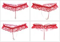 (情趣内衣)激情蕾丝开裆T裤女性低腰透明内裤蕾丝按摩开档性感丁字裤(红色)